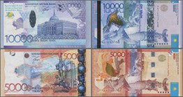 Kazakhstan: Lot with 6 banknotes of the 2008 till 2011 issue with 5000 Tenge 2008 P.34 (UNC), 1000 Tenge 2010 P.35 (UNC), 2000 Tenge 2011 P.36 (UNC), ...