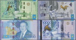 Kazakhstan: Very nice set with 9 banknotes of the 2012 – 2017 issue with 2000 Tenge 2012 P.41 (UNC), 2x 10.000 Tenge 2012 P.43a,b (UNC), 1000 Tenge ND...