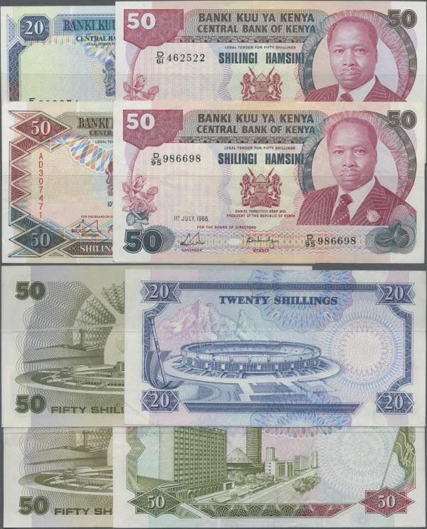 Kenya: Central Bank of Kenya set with 4 banknotes 20 Shillings 1989 P.25b (VF+/X...