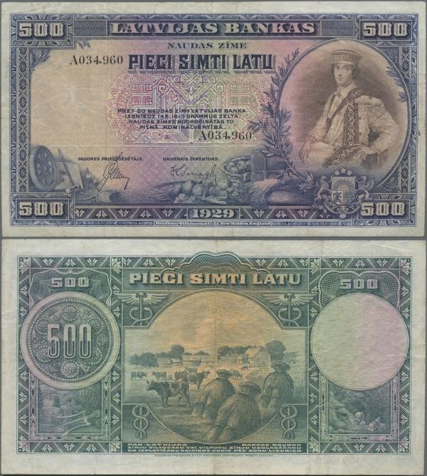 Latvia: Latvijas Bank 500 Latu 1929, P.19a, always a very popular note in still ...