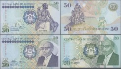 Lesotho: Central Bank of Lesotho set with 3 banknotes 20 Maloti 1990 P.12 (UNC), 50 Maloti 1989 P.13 (UNC) and 50 Maloti 1992 P.14 (UNC). (3 pcs.)
 [...
