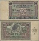 Luxembourg: Grand-Duché de Luxembourg 20 Francs L. 28.11.1914 & 08.09.1918 (1926), P.35, highly rare banknote in still nice condition with some small ...