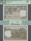 Madagascar: Banque de Madagascar et des Comores 1000 Francs 1951, with signature title above: ”Controleur Général”, P.48a, tiny repaired parts at uppe...