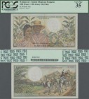 Madagascar: Institut d'Émission Malgache 1000 Francs = 200 Ariary ND(1966), P.59a, tiny pinholes at left and stronger vertical fold at center, PCGS gr...