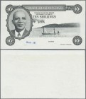 Malawi: Reserve Bank of Malawi 10 Shillings L.1964 intaglio printed front proof in black and white on normal paper, P.2Ap with printers annotations at...