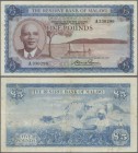 Malawi: Reserve Bank of Malawi 5 Pounds L.1964, P.4, very popular and rare banknote, still great condition with a few folds and lightly stained paper....