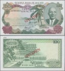 Malawi: Reserve Bank of Malawi 20 Kwacha 1983, P.17as with red overprint ”Specimen”, serial number AA000000 and Specimen number 050 at upper margin on...