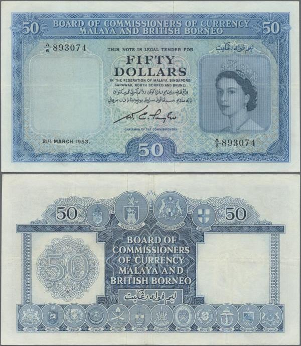 Malaya & British Borneo: Board of Commissioners of Currency 50 Dollars 1953, P.4...