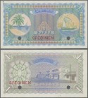Maldives: Maldivian State / Government Treasurer 1 Rufiyaa 1947 SPECIMEN, P.2as with Specimen-number 7 at upper left on front in perfect UNC condition...