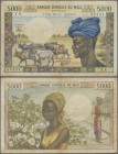 Mali: Banque Centrale du Mali 5000 Francs ND(1972-84), P.14e, toned paper with small border tears and several folds. Condition: F
 [differenzbesteuer...