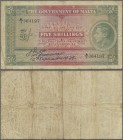 Malta: The Government of Malta 5 Shillings 1939, P.12, lightly toned paper and several folds. Condition: F
 [differenzbesteuert]