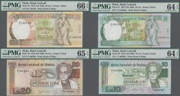 Malta: Bank Centrali ta' Malta set with 4 banknotes comprising 10 Liri ND(1986) P.39 PMG 64 EPQ, 20 Lira ND(1986) P.40 PMG 65 EPQ, 10 Liri ND(1989) P....