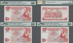 Mauritius: Bank of Mauritius set with 3 consecutive numbered 10 Rupees notes, serial number A/54 100938, A/54 100939 and A/54 100940, all PMG graded 6...