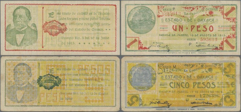 Mexico: Tesorería General del Estado de Oaxaca pair with 5 Pesos 1915, 1916, P.S...