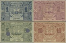 Montenegro: Ministry of Finance, set with 5 banknotes of the 1912 issue with 1 Perper P.1 (F- with 4 cm tear), 2 Perpera P.2 (F- with taped tear), 2x ...