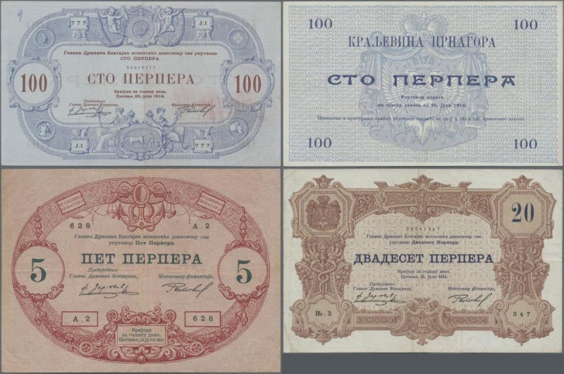 Montenegro: Complete set of the 25.07.1914 ”Large Arms on Back” issue with 1, 2,...