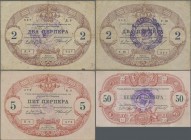 Montenegro: Very interesting with 10 banknotes of the Military Government District Command including 1 Perper 1914 (1916) Handstamped ”PLEVLJE” P.M78 ...