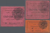 Morocco: Protectorat de la France au Maroc set with 3 banknotes 2x 25 Centimes 1919 P.4a (F/VF) and 50 Centimes 1919 P.5c (VF). (3 pcs.)
 [zzgl. 19 %...