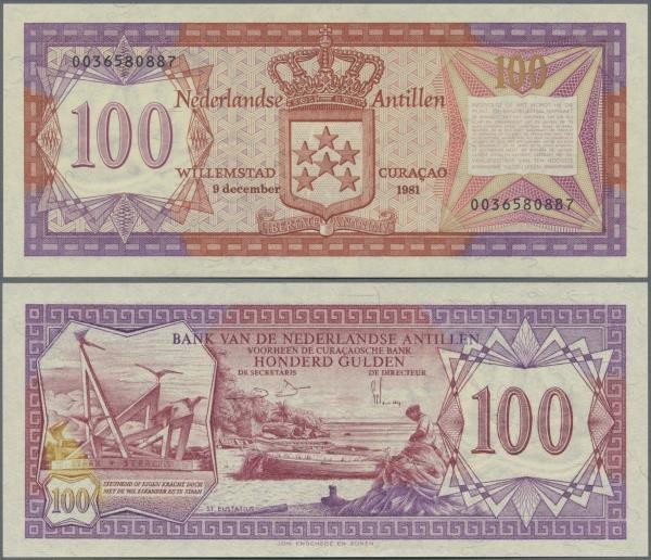 Netherlands Antilles: 100 Gulden 1981, P.19b in UNC condition
 [differenzbesteu...