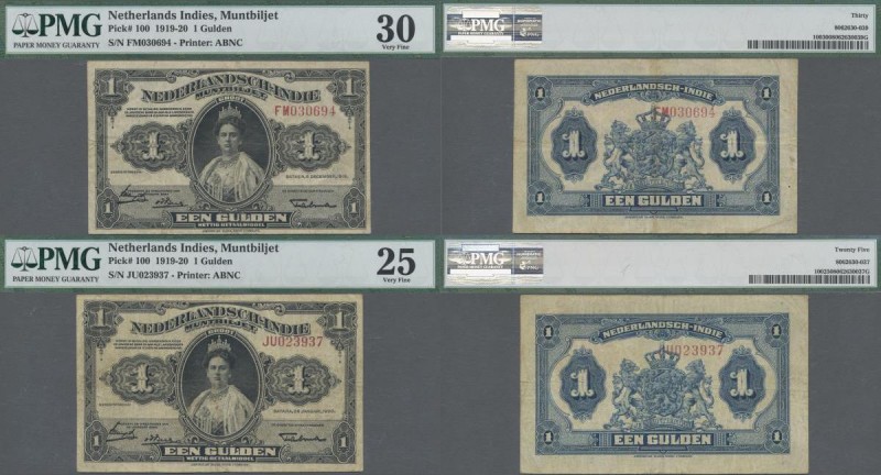 Netherlands Indies: Ministry of Finance / Javasche Bank 1 Gulden 1919 and 1 Guld...