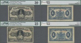 Netherlands Indies: Ministry of Finance / Javasche Bank 1 Gulden 1919 and 1 Gulden 1920, P.100, both still nice with lightly toned paper and a few fol...