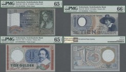 Netherlands: De Nederlandsche Bank set with 3 banknotes containing 10 Gulden 1942 P.56b PMG 65 EPQ, 10 Gulden 1944 P.59 PMG 66 EPQ and 10 Gulden 1953 ...
