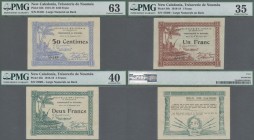 New Caledonia: Trésorerie de Nouméa, highly rare set with 3 banknotes of the 1918-19 series including 50 Centimes P.33b (PMG 63 Choice Uncirculated wi...