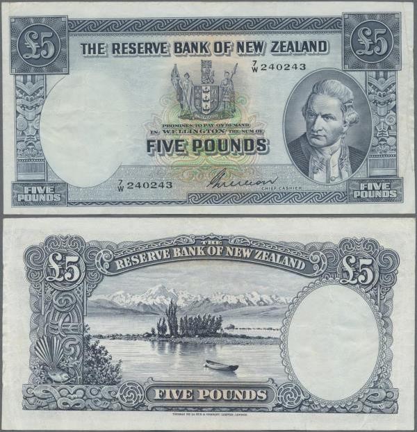 New Zealand: The Reserve Bank of New Zealand 5 Pounds ND(1940-67) with signature...