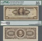 Nicaragua: Banco Central de Nicaragua 1000 Cordobas 1962, P.114a, highly rare and seldom offered banknote in great condition, some soft folds and mino...