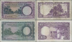 Nigeria: Central Bank of Nigeria pair with 5 Shillings and 5 Pounds 1958, P.2a, 5, both in about F/F+ condition. (2 pcs.)
 [differenzbesteuert]