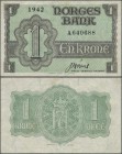 Norway: 1 Krone 1942 with prefix ”A”, P.17a with several soft folds and creases and a few spots. Condition: VF
 [differenzbesteuert]