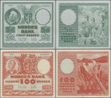 Norway: Norges Bank set with 4 banknotes 50 Kroner 1957, 1961 and 1963 P.32 (F/F+) and 100 Kroner 1961 P.33 (VF). Very nice set. (4 pcs.)
 [differenz...