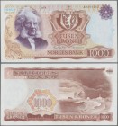 Norway: 1000 Kroner 1975, P.40a, very popular and rare banknote in great condition, just a stronger fold at center and a few other minor creases in th...