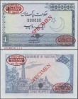 Pakistan: Government of Pakistan 1 Rupee ND(1975-79) De La Rue SPECIMEN, P.24As with oval stamp ”Specimen – De La Rue & Co. Ltd. – No Value”, red over...