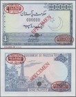 Pakistan: Government of Pakistan 1 Rupee ND(1974-79) De La Rue SPECIMEN, P.24As, zero serial number, punch hole cancellation, red overprint ”Specimen”...
