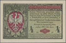 Poland: State Loan Bank of Poland set with 5 banknotes with title ”Zarzad General Gubernatorstwa” with ½ Marki (UNC), 2 Marki (XF), 5 Marek (VF), 10 M...