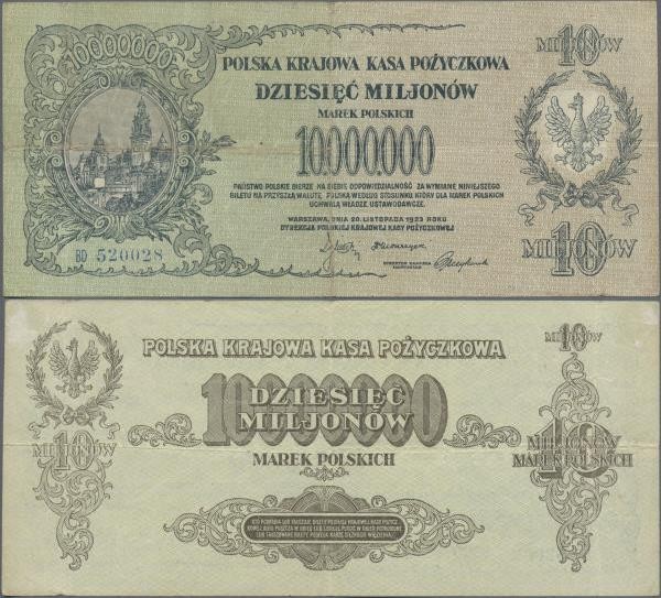 Poland: Polska Krajowa Kasa Pożyczkowa 10 Million Marek Polskich 1923, P.39, one...