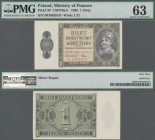 Poland: Ministry of Finance 1 Zloty 1938, P.50, serial number IH 7082019, minor repairs at upper left margin, PMG graded 63 Choice Uncirculated.
 [di...