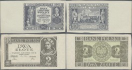 Poland: Pair with 2 Zlote 1936 proof without underprint and serial number P.76p (F+/VF) and 20 Zlotych 1940 proof without serial number, denomination ...