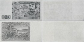Poland: Bank Polski, intaglio printed uniface proof of front and reverse of the unissued 100 Zlotych 1939, P.85fp, 85bp with signatures in black and w...