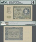 Poland: Emission Bank 5 Zlotych 1940, P.93, serial number Ser.A 7361371, PMG graded 64 Choice Uncirculated EPQ.
 [differenzbesteuert]