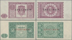 Poland: Narodowy Bank Polski pair with 1 and 2 Zlotych 1946 SPECIMEN, P.123s, 124s, both in aUNC/UNC condition. (2 pcs.)
 [zzgl. 19 % MwSt.]