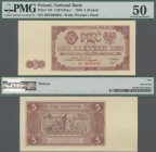 Poland: 5 Zlotych 1948, P.135, serial number BK 9298608, tiny pinhole at lower center, PMG graded 50 About Uncirculated.
 [differenzbesteuert]
