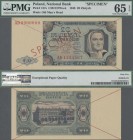 Poland: 20 Zlotych 1948 SPECIMEN, P.137s with cross cancellation, red overprint ”Specimen” and serial number AD1234567 and AD8900000 in perfect condit...