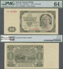 Poland: 50 Zlotych 1948, P.138, double letter serial number CA4849099, PMG graded 64 Choice Uncirculated EPQ.
 [differenzbesteuert]