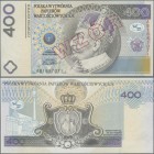 Poland: Test Banknote 400 Zlotych 1996 with hologram patch at center, overprint ”WZOR”, serial number AB1687071 in perfect UNC condition.
 [differenz...