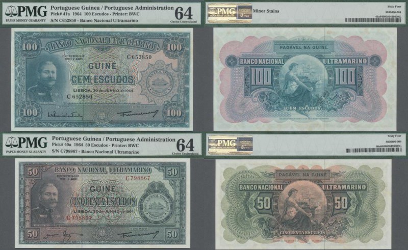 Portuguese Guinea: Banco Nacional Ultramarino pair with 50 Escudos 1964 P.40a an...