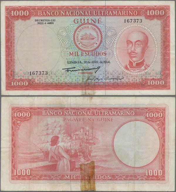 Portuguese Guinea: Banco Nacional Ultramarino 1000 Escudos 1964, P.43a, still ni...