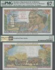 Réunion: Institut d'Émission des Départements d'Outre-Mer 10 Nouveaux Francs overprint on 500 Francs ND(1971) with signatures: Postel-Vinay & Clappier...