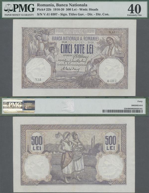 Romania: Banca Naţională a României 500 Lei 1918 with signature titles: Guvernat...